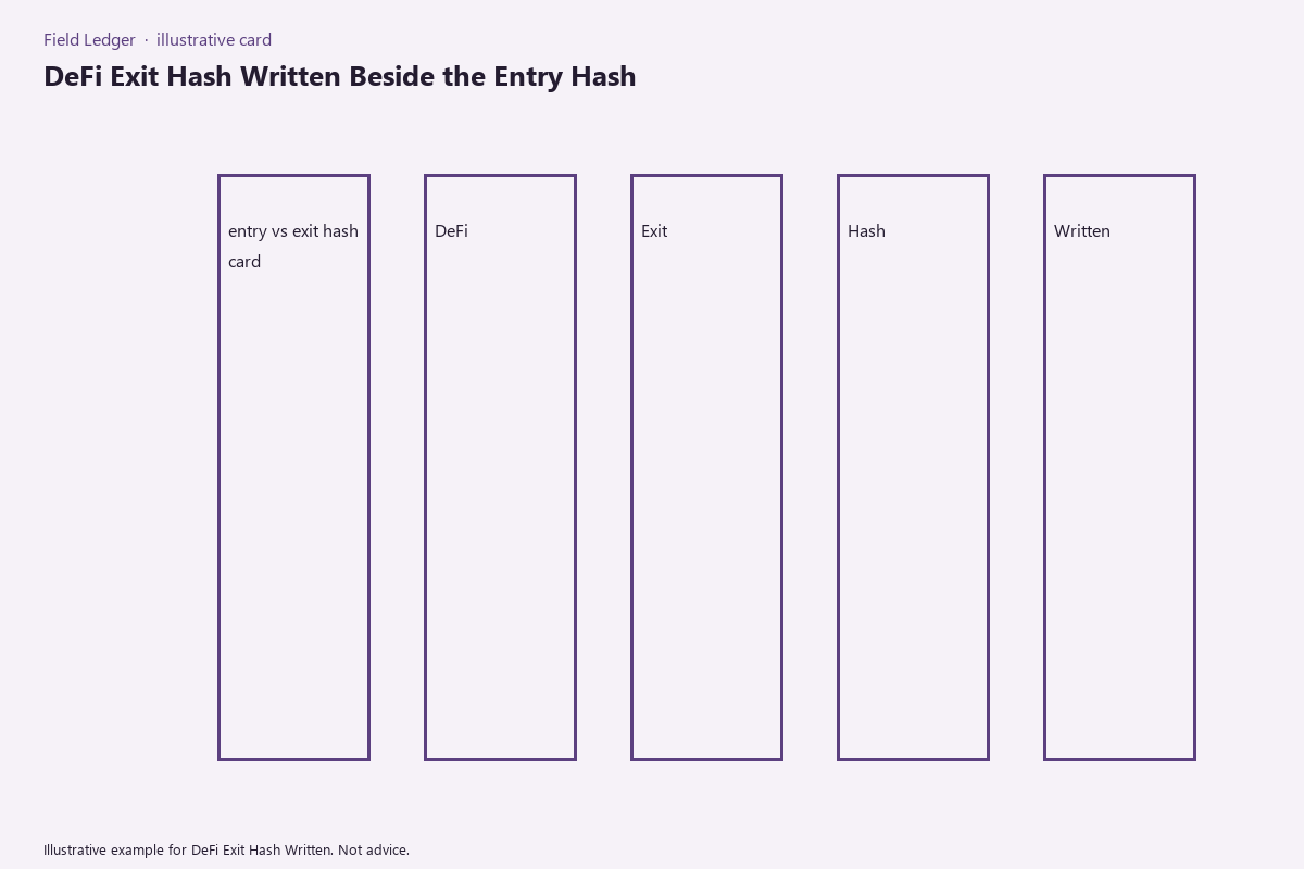 Illustrative field card for DeFi Exit Hash Written