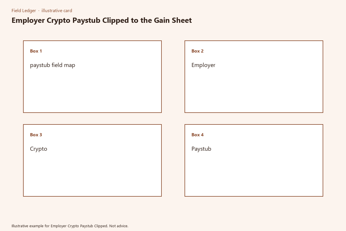Diagram of employer crypto paystub clipped folder fields
