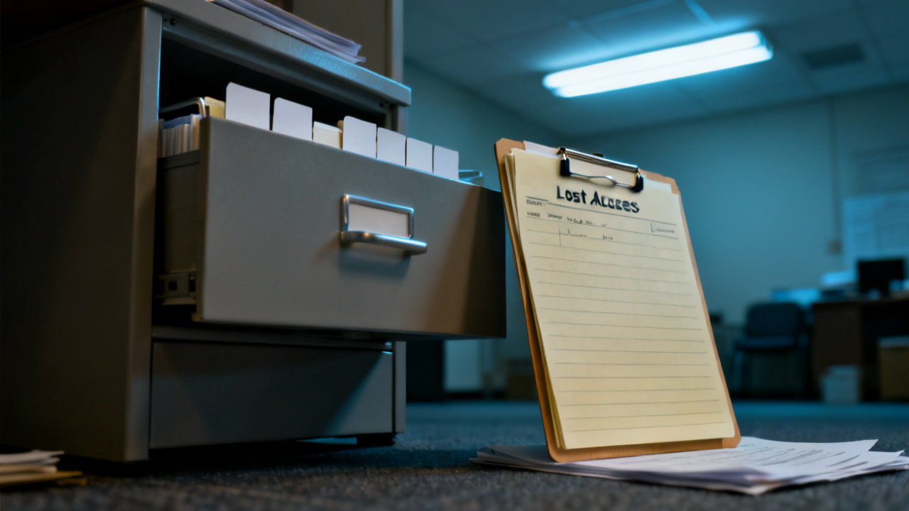 lost-access memo folder close-up, unlabeled