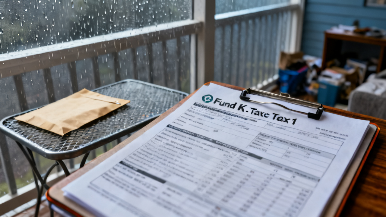 fund k-1 pages filed on a nightstand