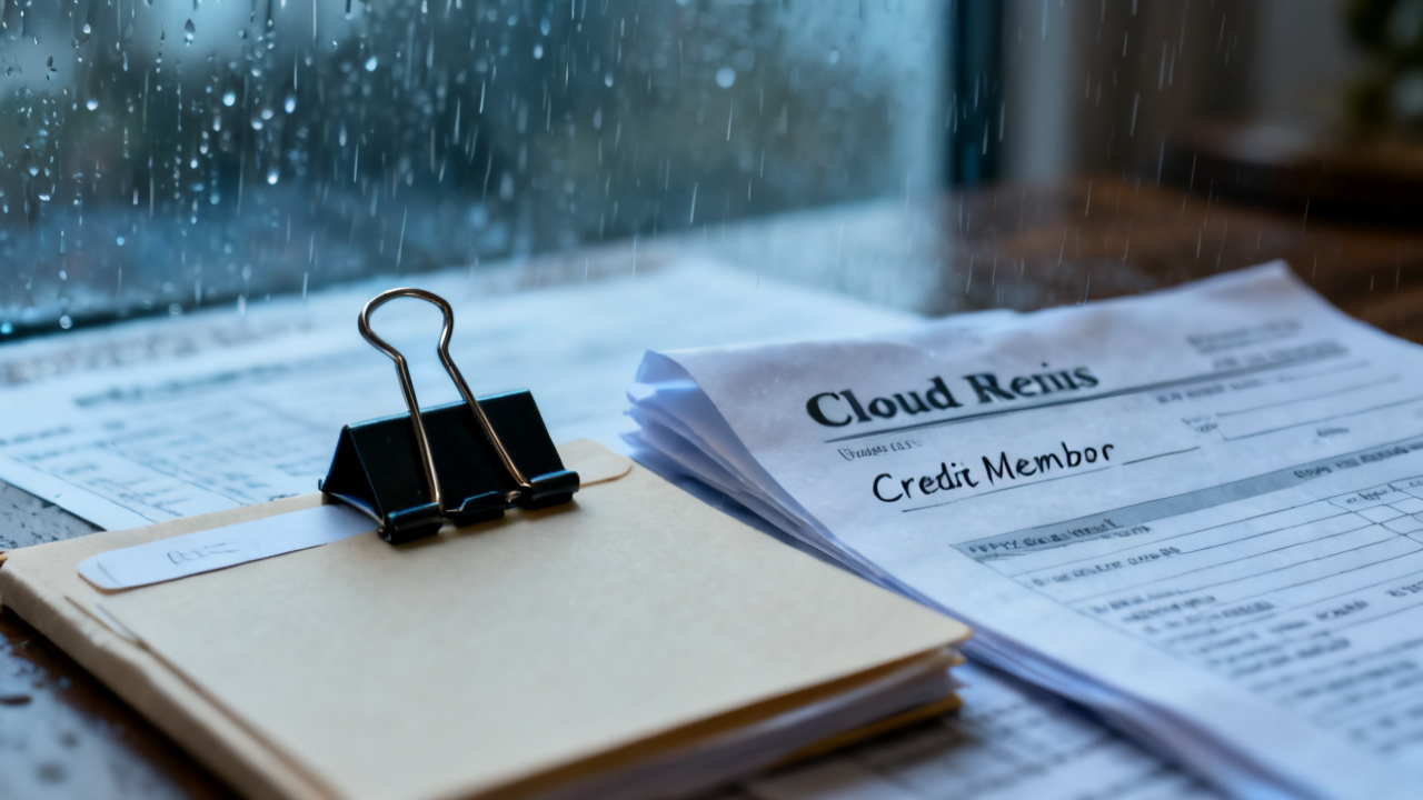 Still-life crop: credit memo number written folder