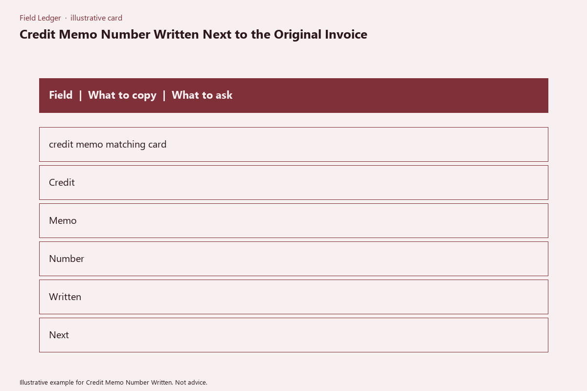 Diagram of credit memo number written folder fields
