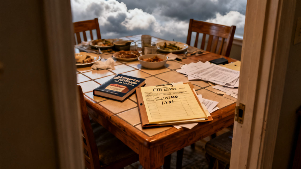 credit memo number written folder on a sunroom wicker table