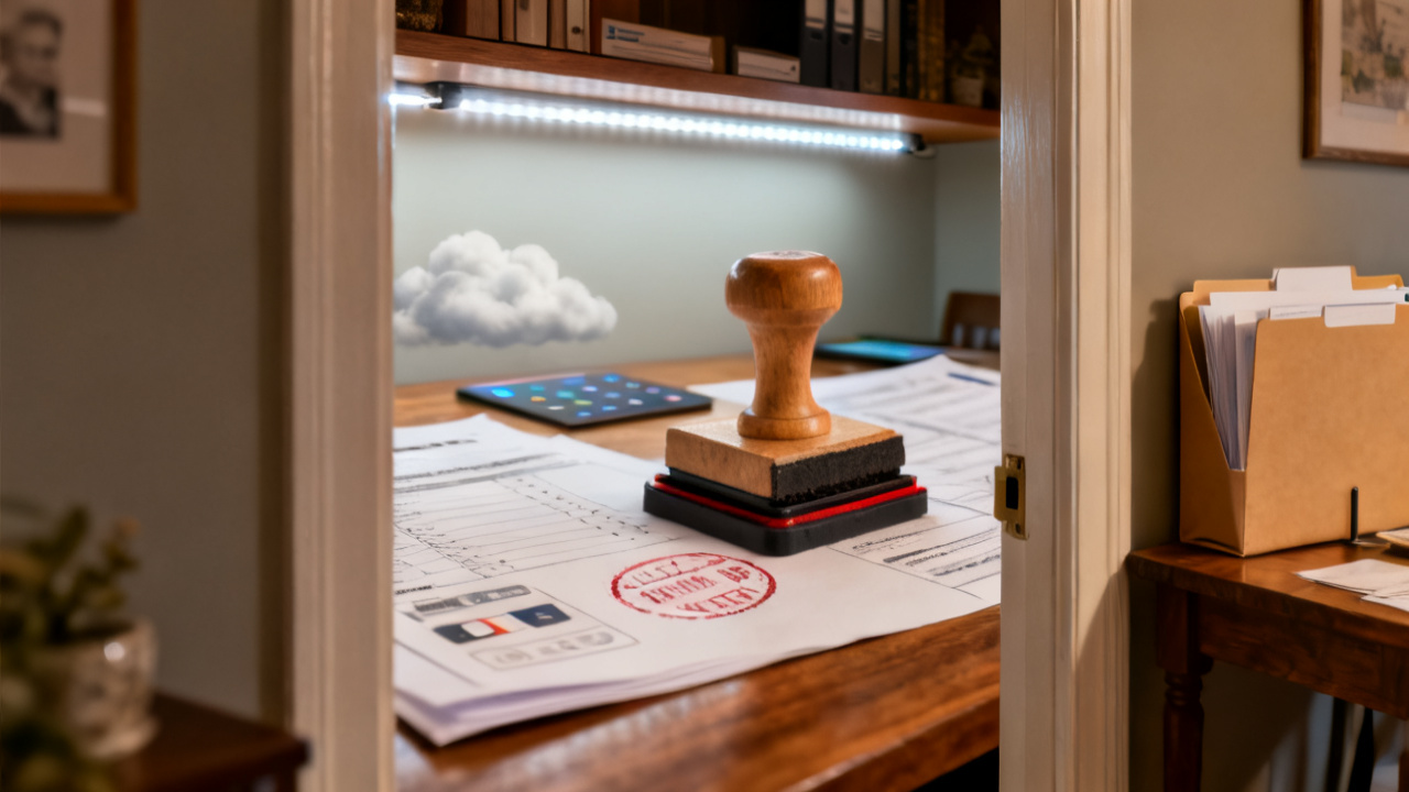 Crop of object-storage line data-transfer line folder on dining table