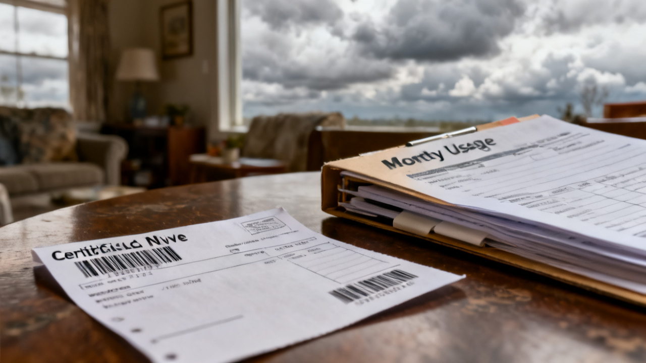 Crop of region column monthly usage folder on laundry counter