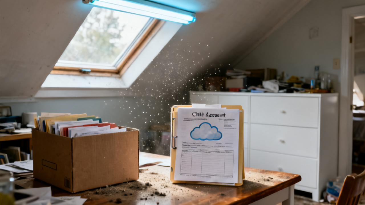 child account belong payer folder on a sunroom wicker table