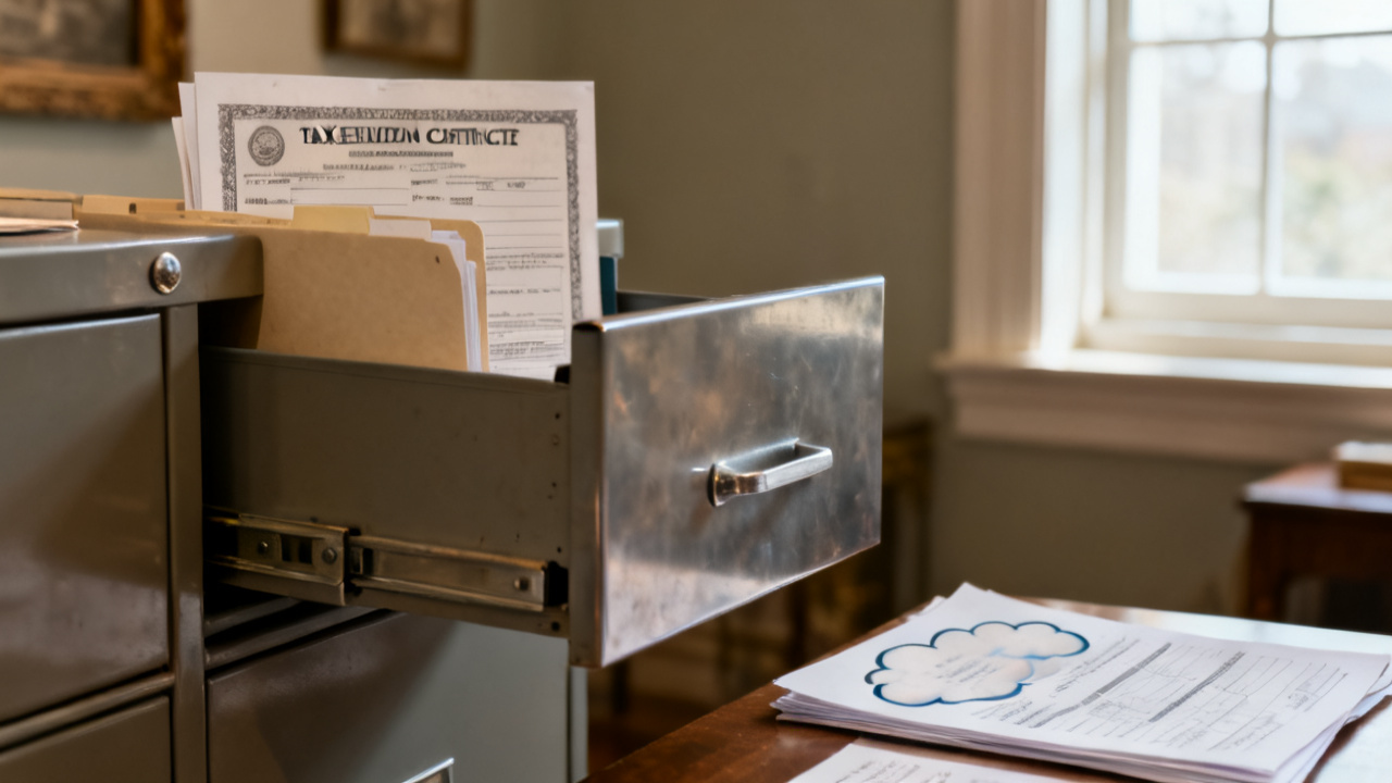 invoice sleeve with tax-exemption certificate copy behind folder