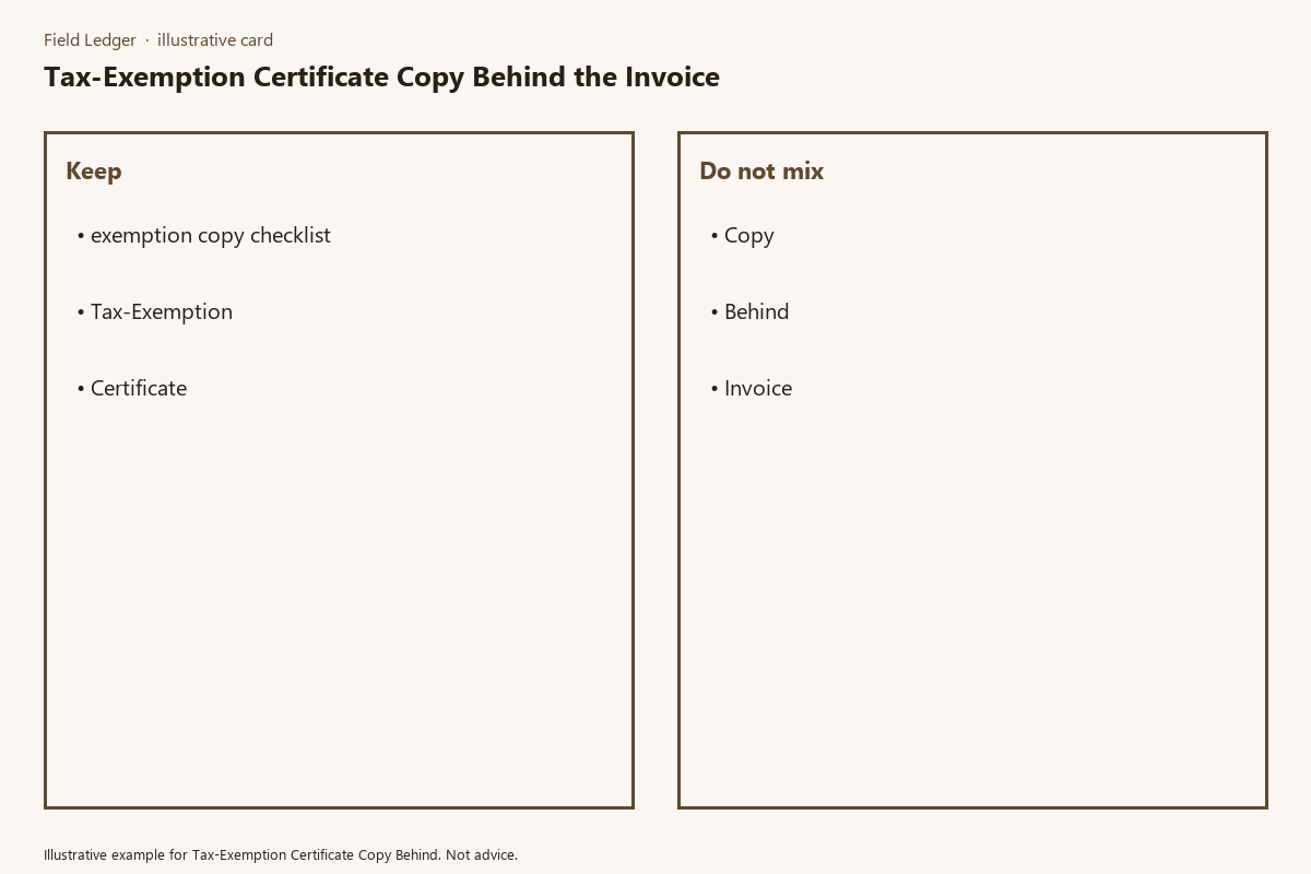 Diagram of tax-exemption certificate copy behind folder fields