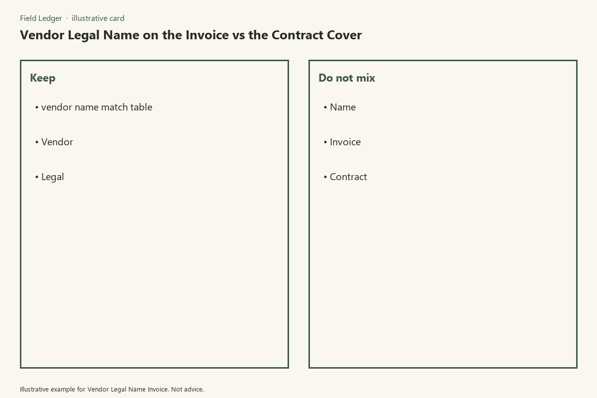 Vendor Legal Name Invoice comparison card