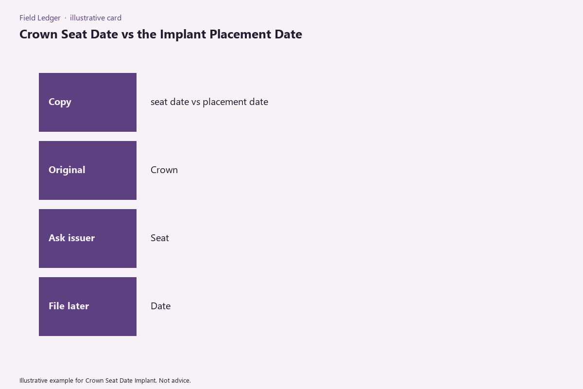 Diagram of crown seat date implant folder fields