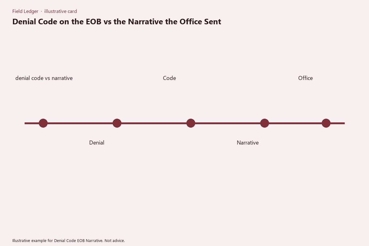 Diagram of denial code eob narrative folder fields
