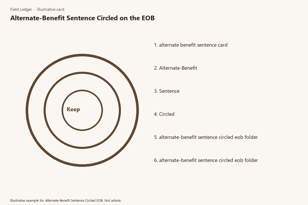 Illustrative field card for Alternate-Benefit Sentence Circled EOB