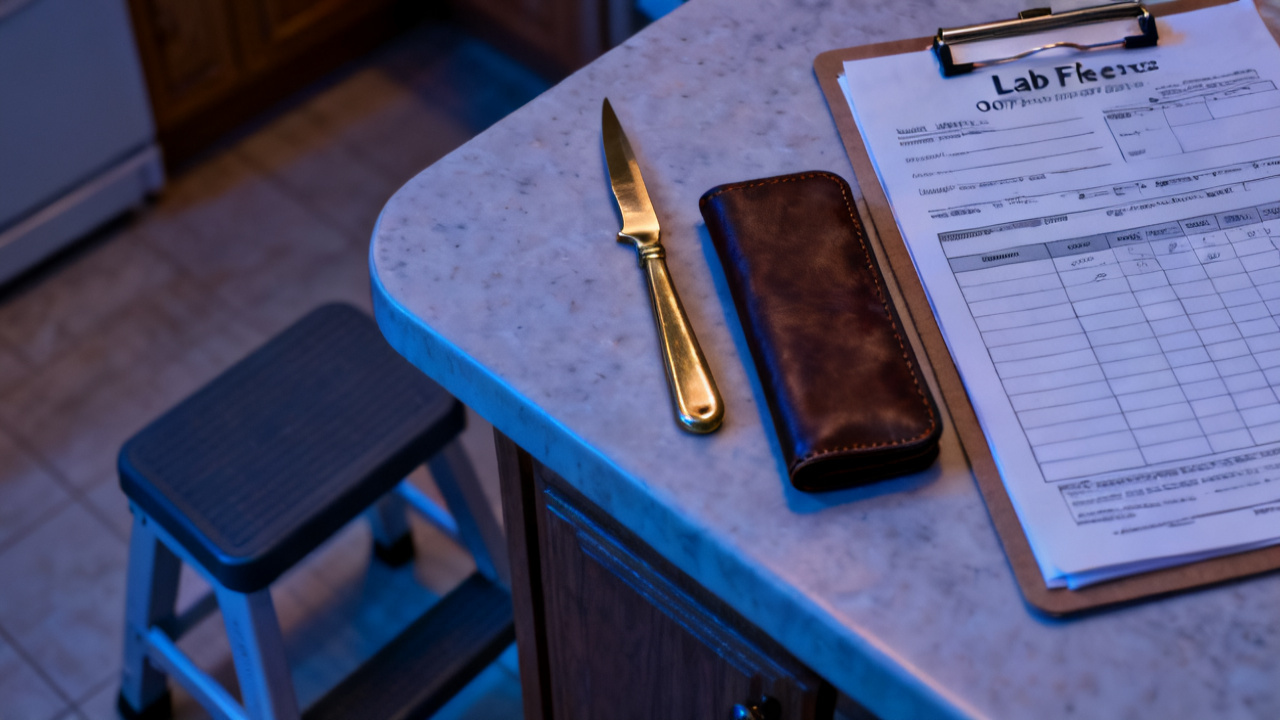 lab fee office bill folder beside a claim jacket