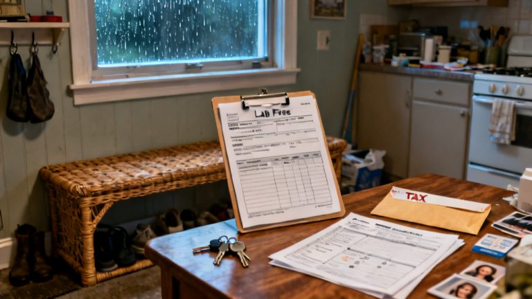 lab fee office bill folder on a bedroom dresser