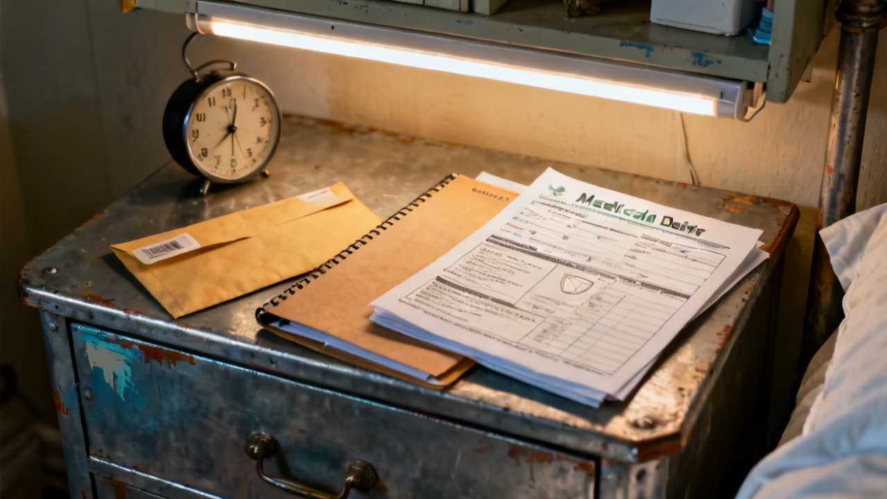 Medical-Plan Denial Folder Separate scene at a bedroom dresser