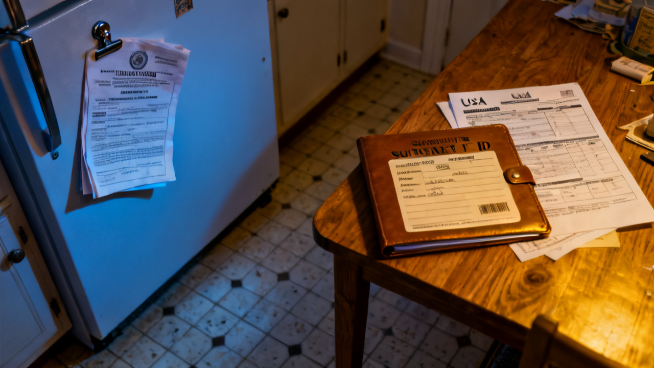 Household kitchen table with subscriber id patient id folder