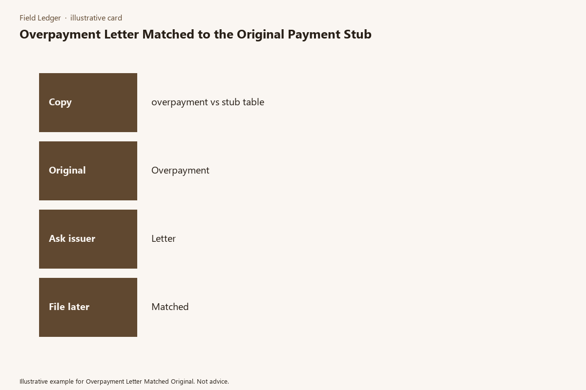 Illustrative field card for Overpayment Letter Matched Original