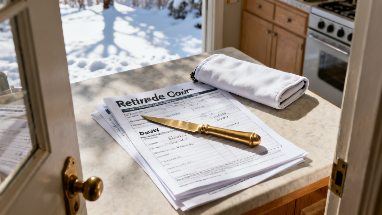 Crop of retiree booklet page names on folding card table